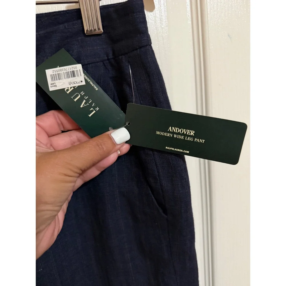 Lauren Ralph Lauren Andover Linen Wide Leg Pants Women's 10 Navy Stripped NEW - Picture 4 of 6